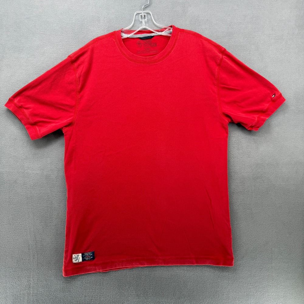 Tommy Hilfiger Mens XL Red Short Sleeve Crewneck T-Shirt Logo Patch Tee 4698
